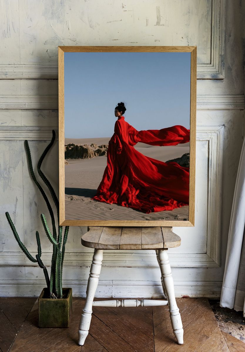 Red Gown Desert Portrait Print. — room view 1