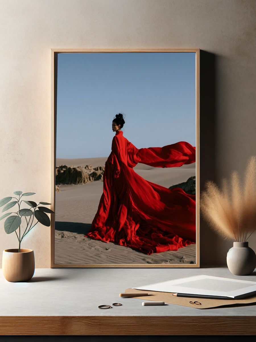 Red Gown Desert Portrait Print. — room view 2
