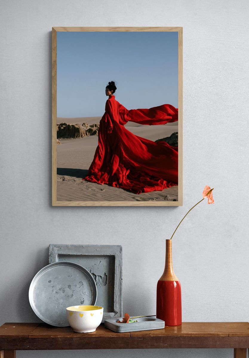 Red Gown Desert Portrait Print. — room view 3