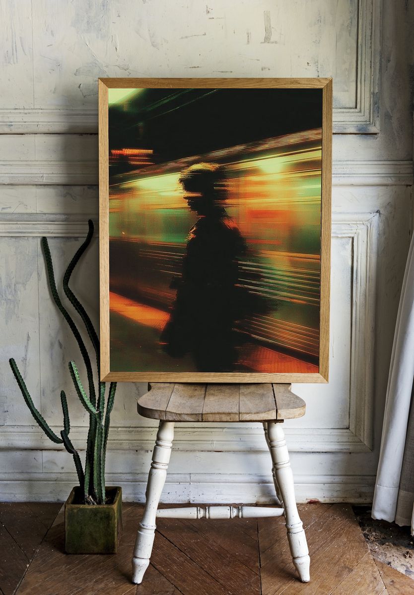 Neon Subway Silhouette Photography Poster. — room view 1