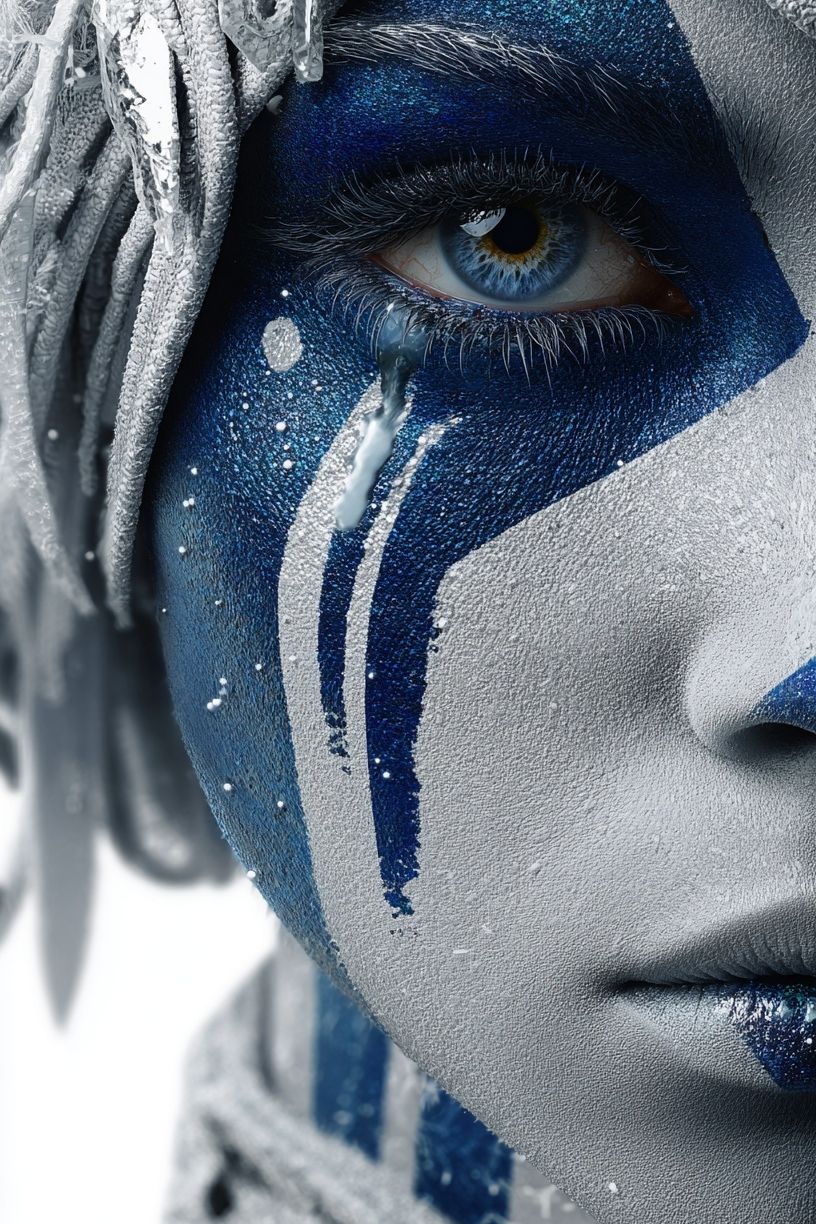 Blue Face Paint Portrait Poster. poster detail