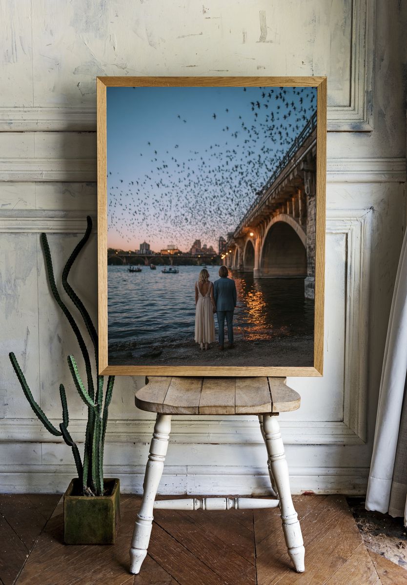 Twilight Bridge Birds Photography Poster. — room view 1