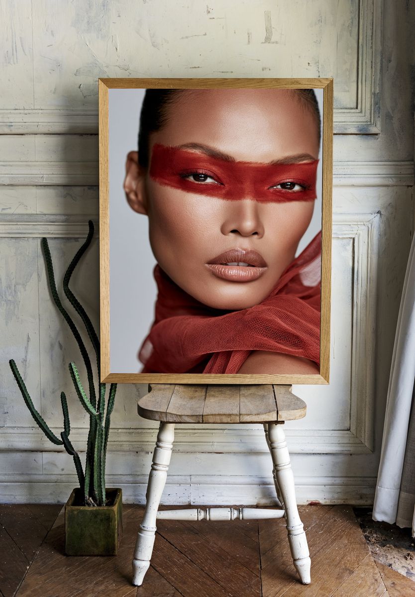 Red Mask Fashion Portrait Poster. — room view 1