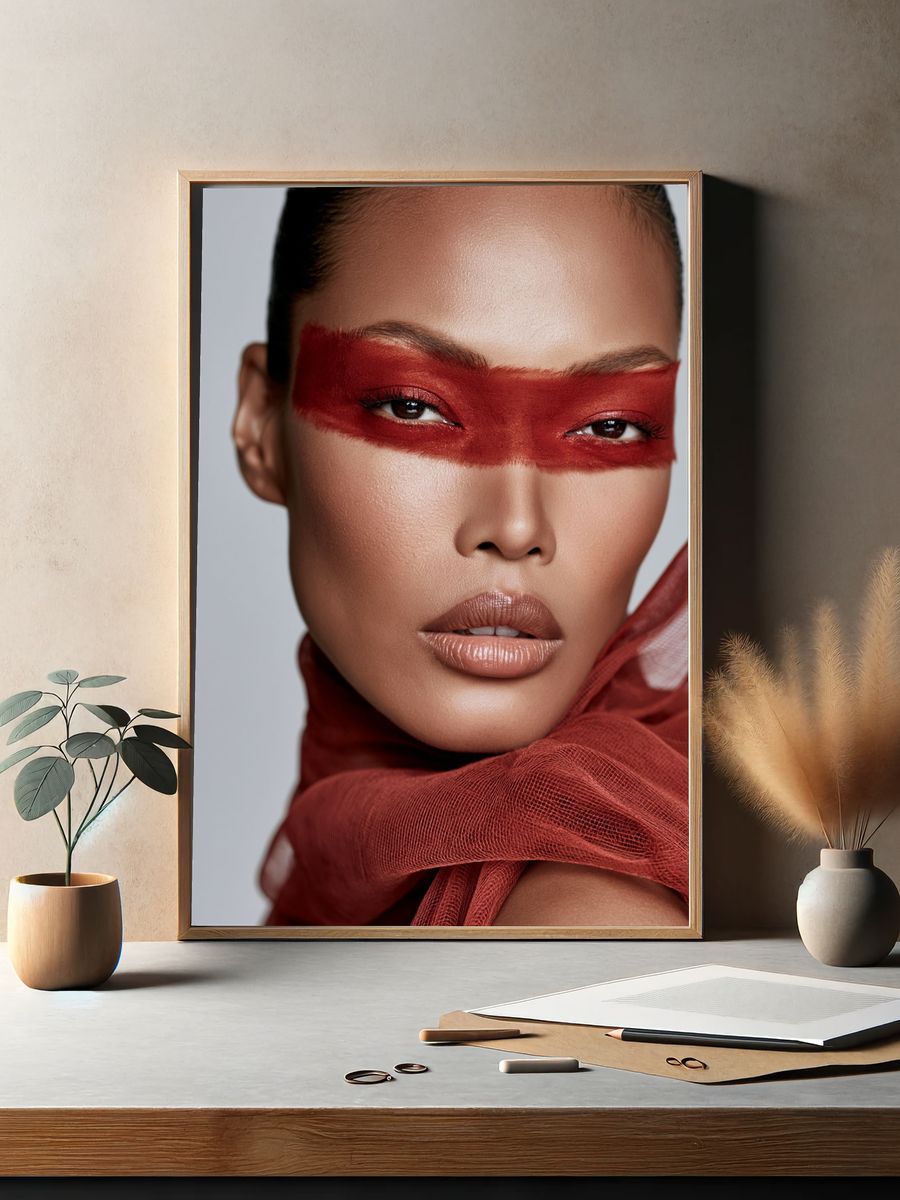 Red Mask Fashion Portrait Poster. — room view 2
