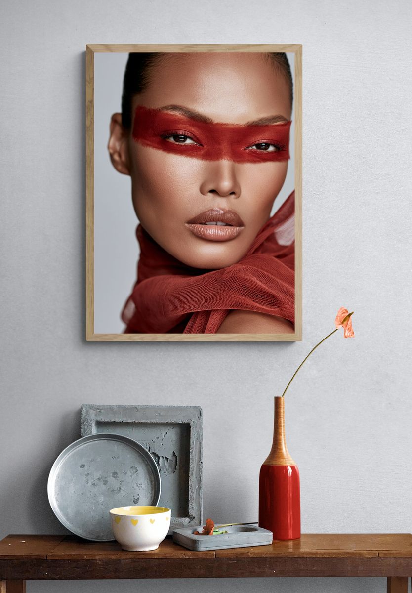 Red Mask Fashion Portrait Poster. — room view 3