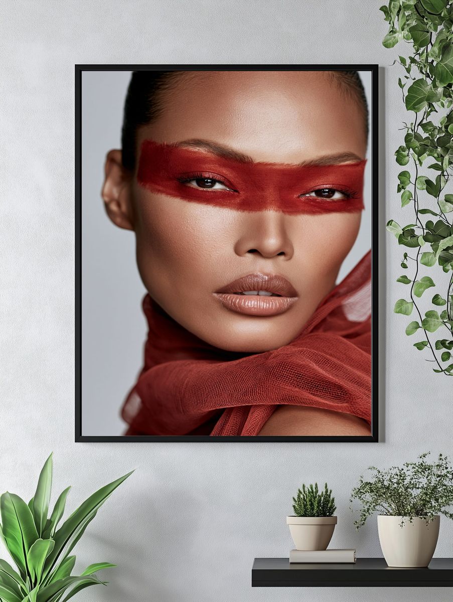 Red Mask Fashion Portrait Poster. — room view 4
