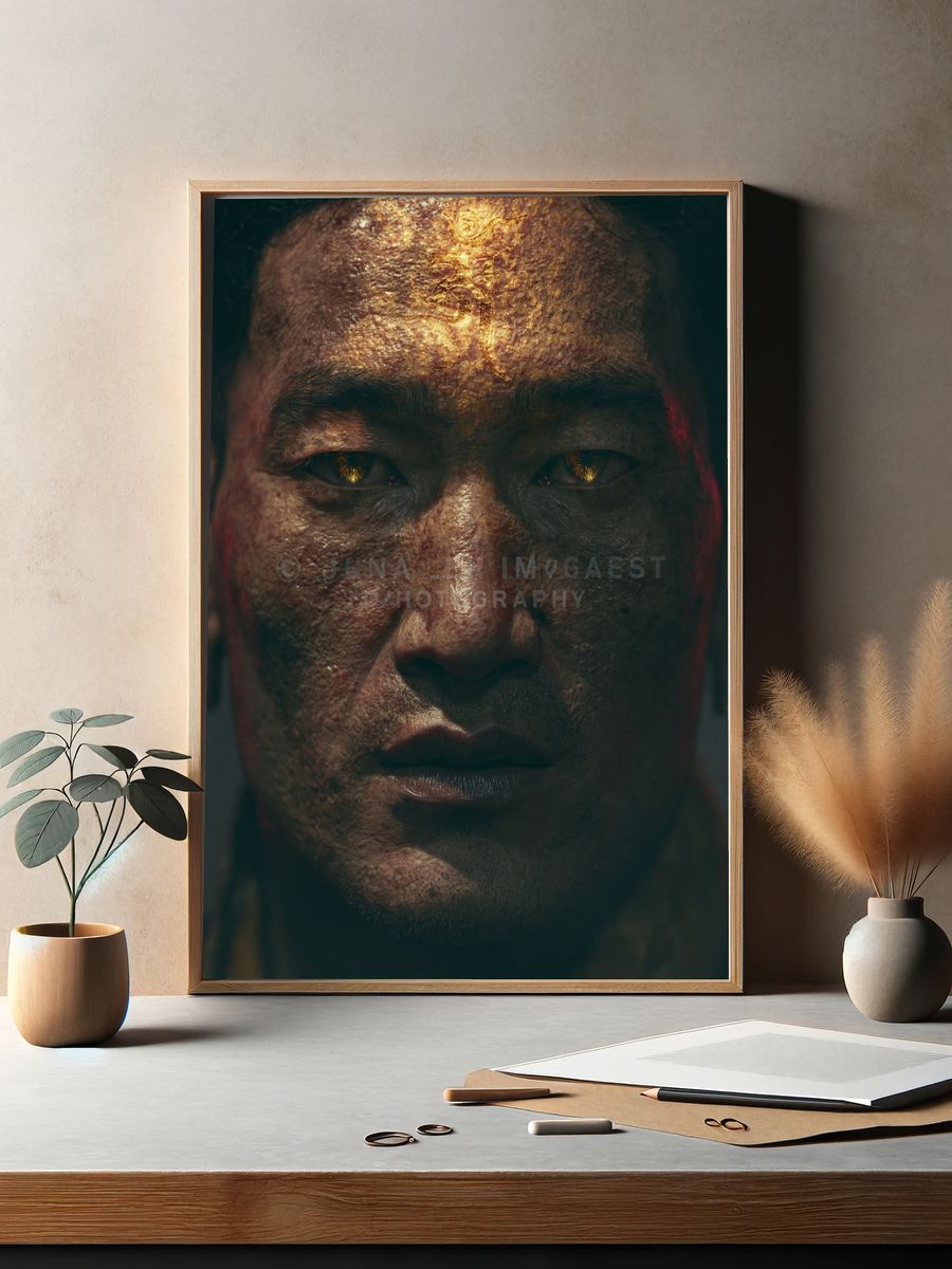 Golden Warrior Portrait Print. — room view 2