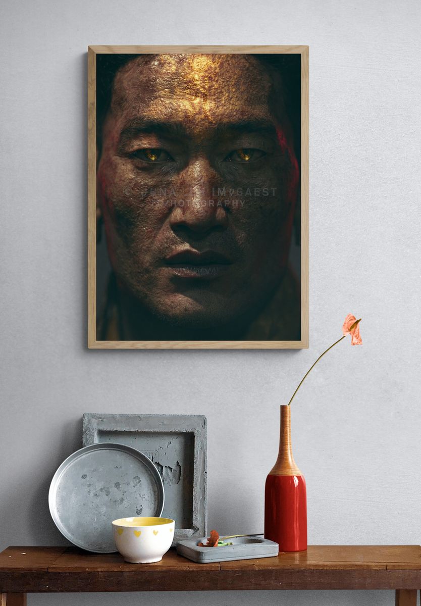 Golden Warrior Portrait Print. — room view 3