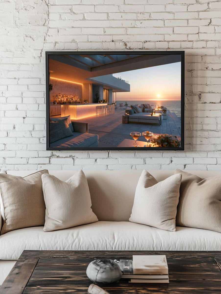 Sunset Ocean Terrace Photography Poster. — room view 1