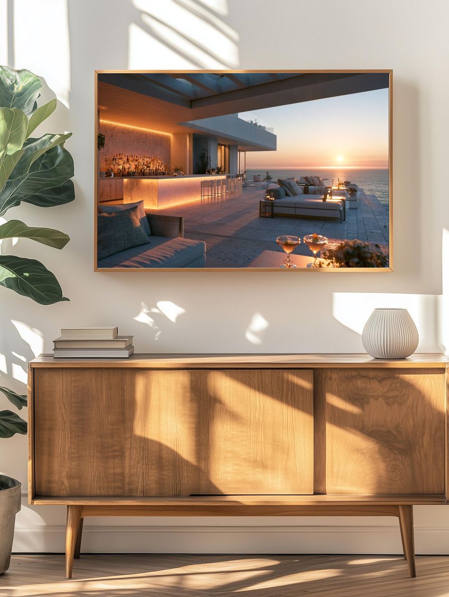 Sunset Ocean Terrace Photography Poster. — room view 3