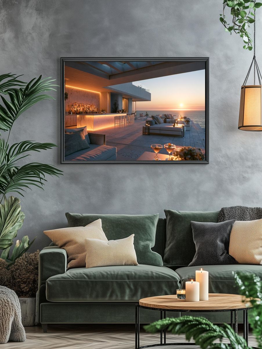 Sunset Ocean Terrace Photography Poster. — room view 4