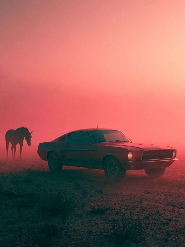 Mustang in Desert Fog Poster. poster — photography art