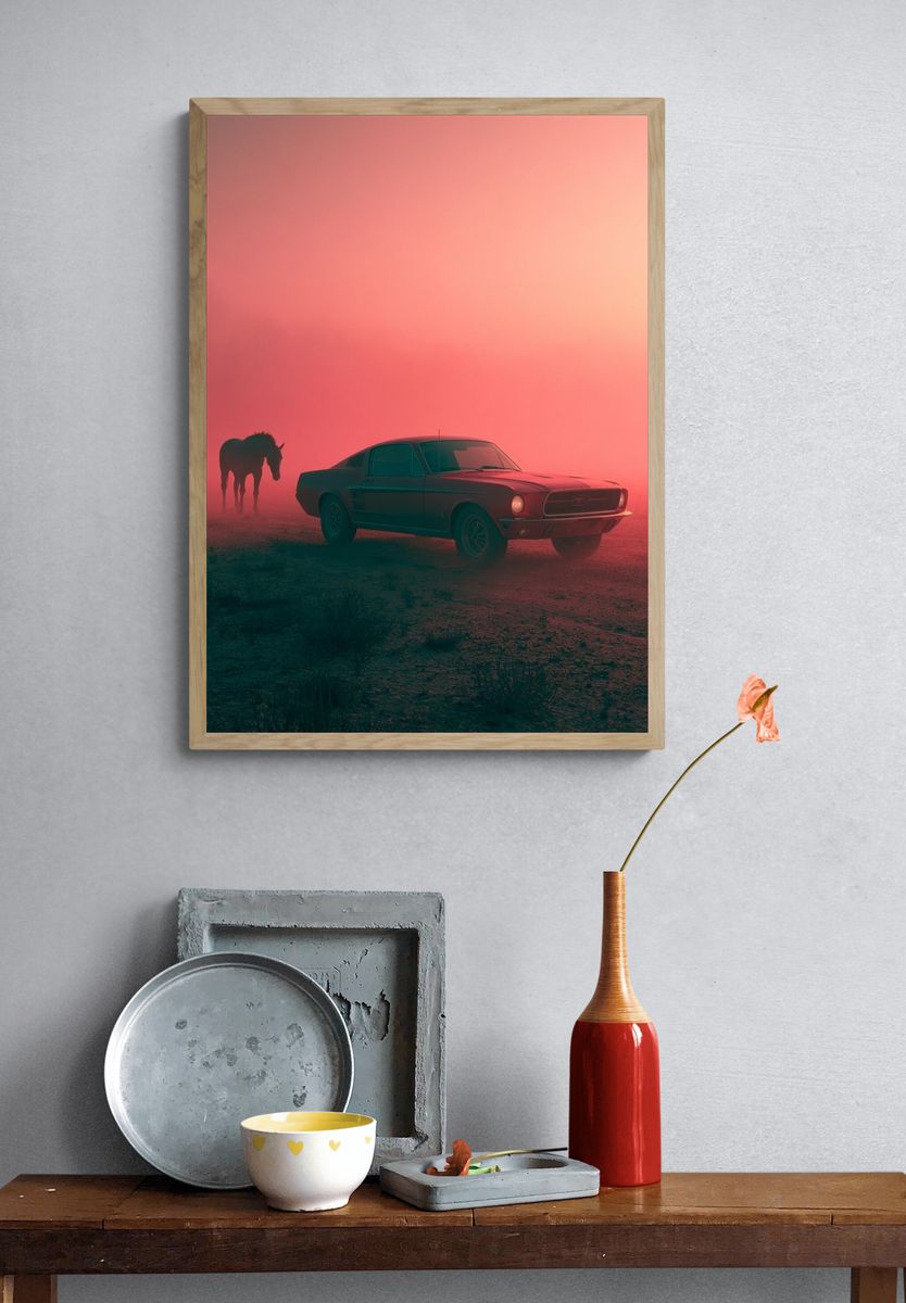 Mustang in Desert Fog Poster. — room view 3