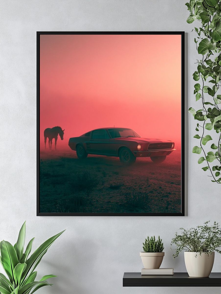Mustang in Desert Fog Poster. — room view 4