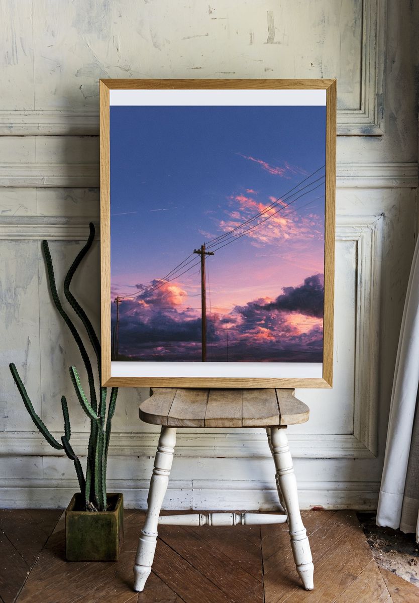 Sunset Power Lines Photography Poster. room preview