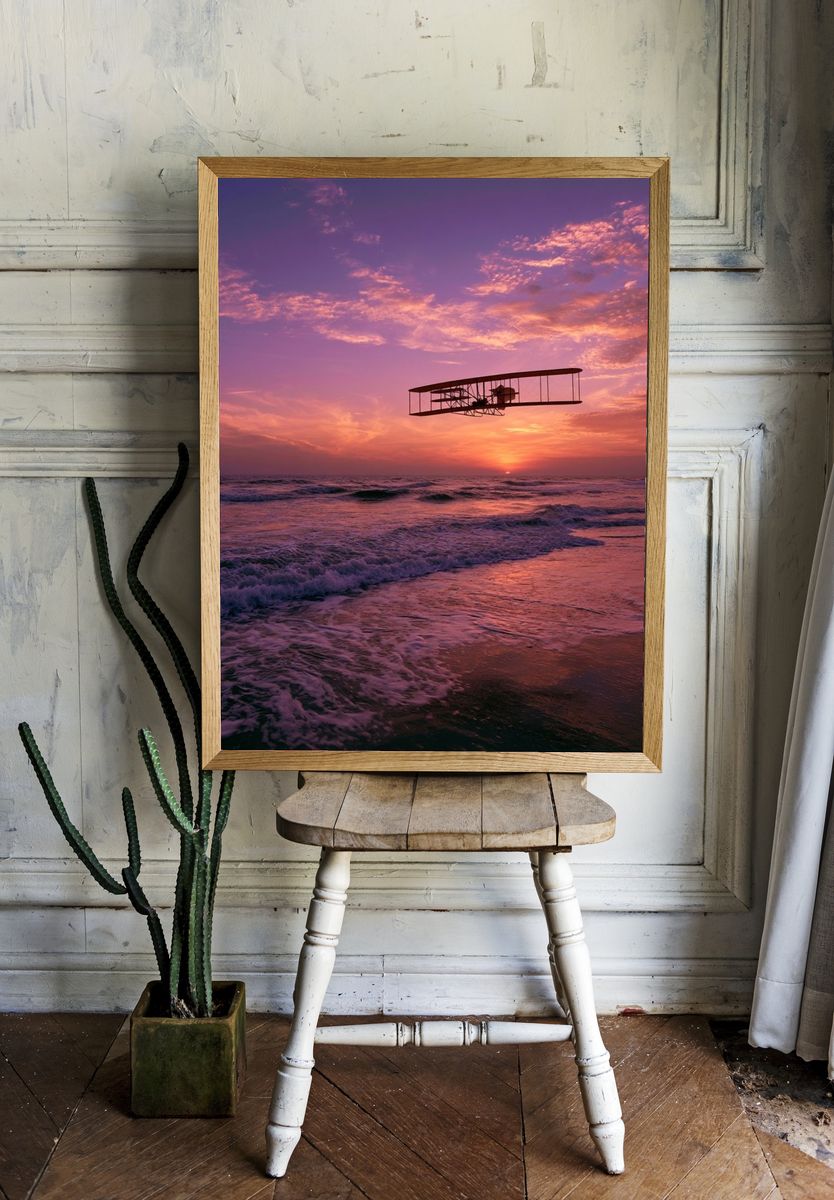 Sunset Flight Over Ocean Poster. — room view 1
