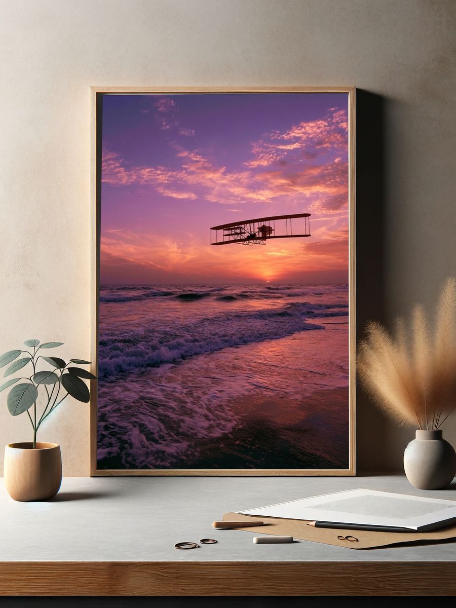 Sunset Flight Over Ocean Poster. — room view 2