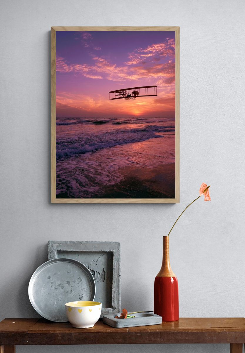 Sunset Flight Over Ocean Poster. — room view 3