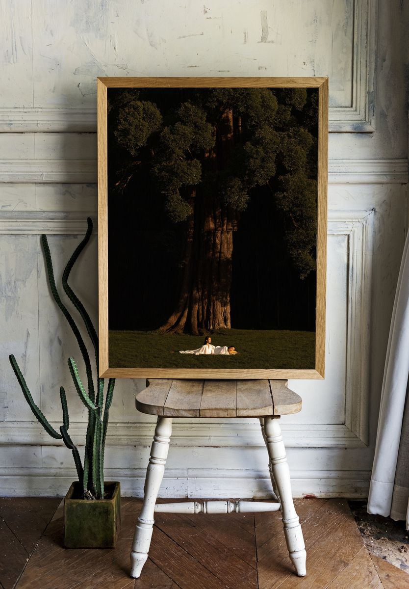 Sunlit Tree and Figures Photography Poster. — room view 1