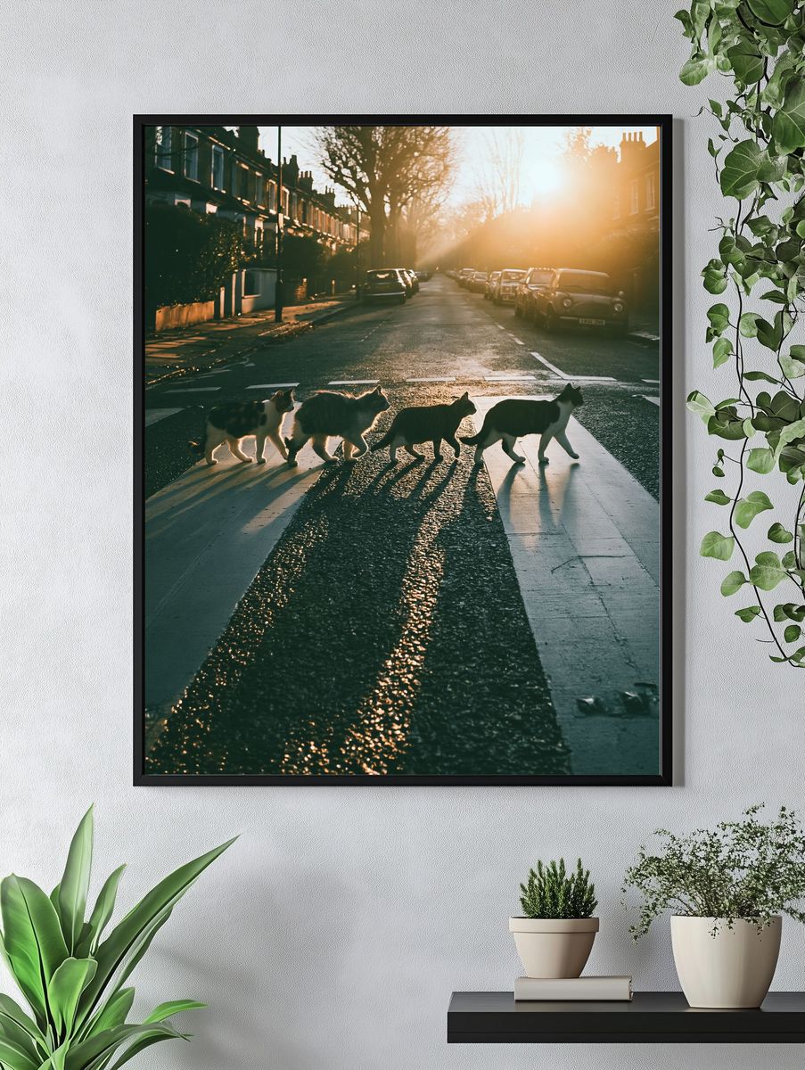 Cats Crossing Street Photography Poster. — room view 4
