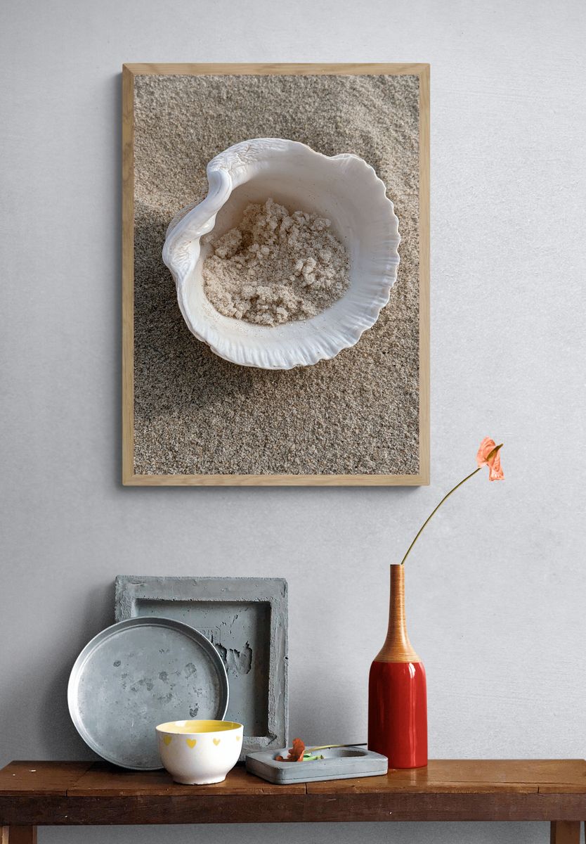 Seashell on Sand Photography Poster. — room view 3