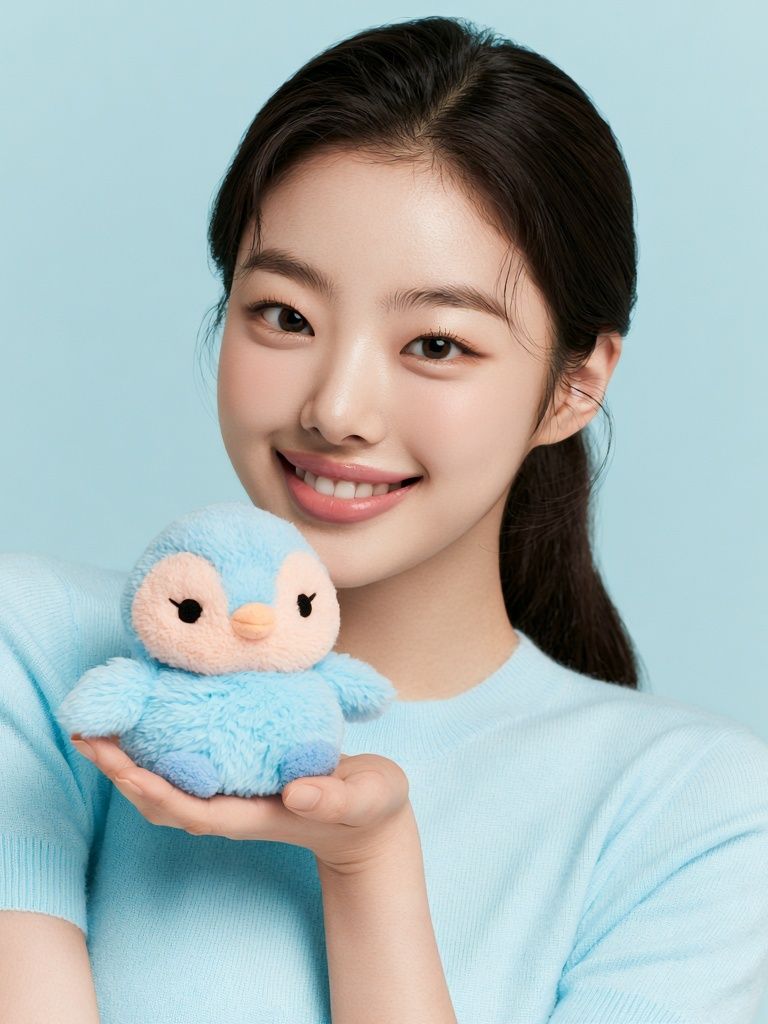 Smiling Girl with Plush Penguin Poster. poster — photography art