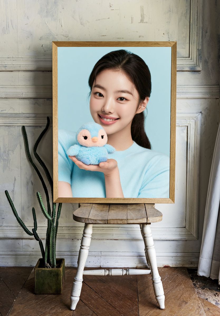 Smiling Girl with Plush Penguin Poster. — room view 1