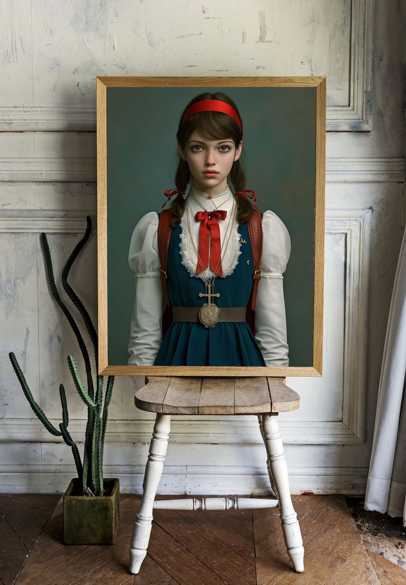 Girl in Folk Dress Portrait Print. — room view 1