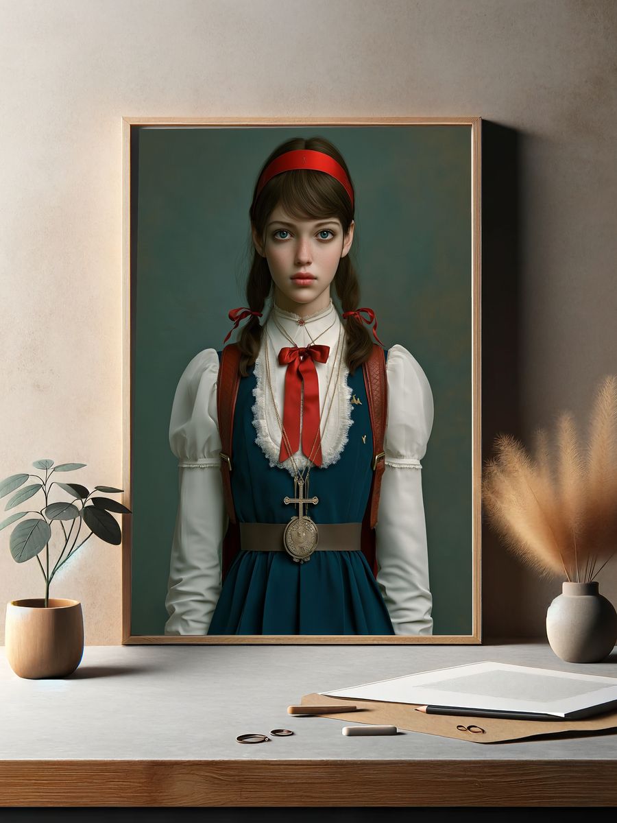 Girl in Folk Dress Portrait Print. — room view 2