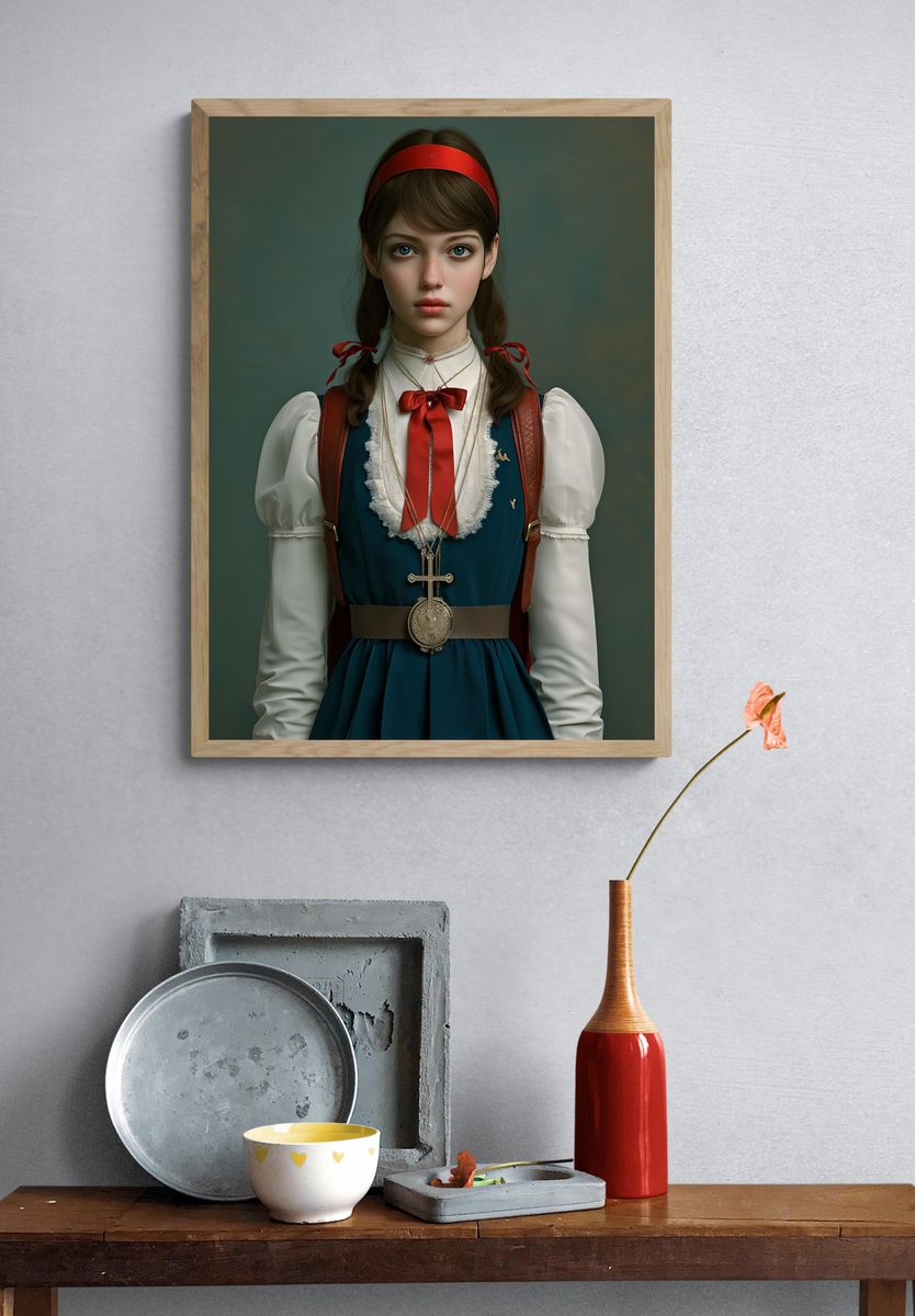 Girl in Folk Dress Portrait Print. — room view 3