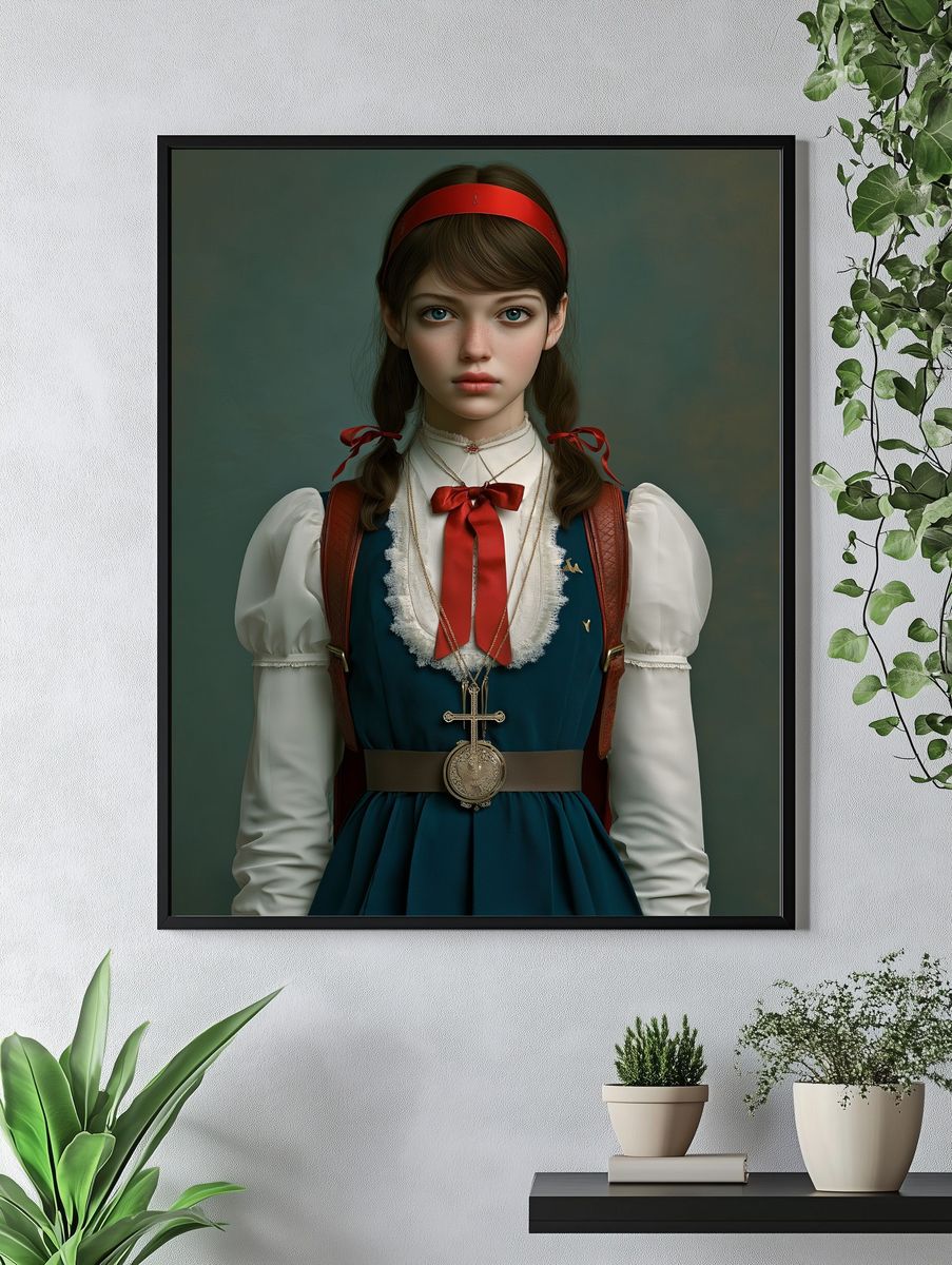 Girl in Folk Dress Portrait Print. — room view 4