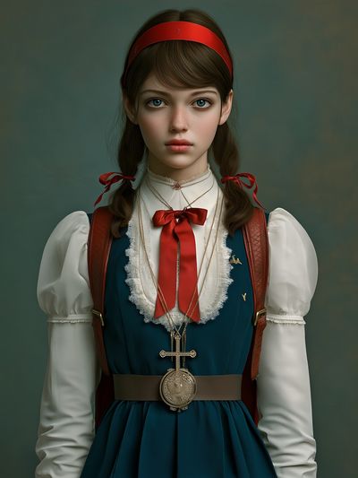 Girl in Folk Dress Portrait Print. poster