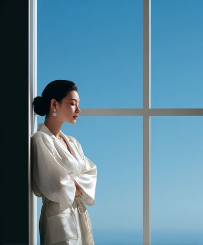 Serene Woman by Window Photography Poster. poster