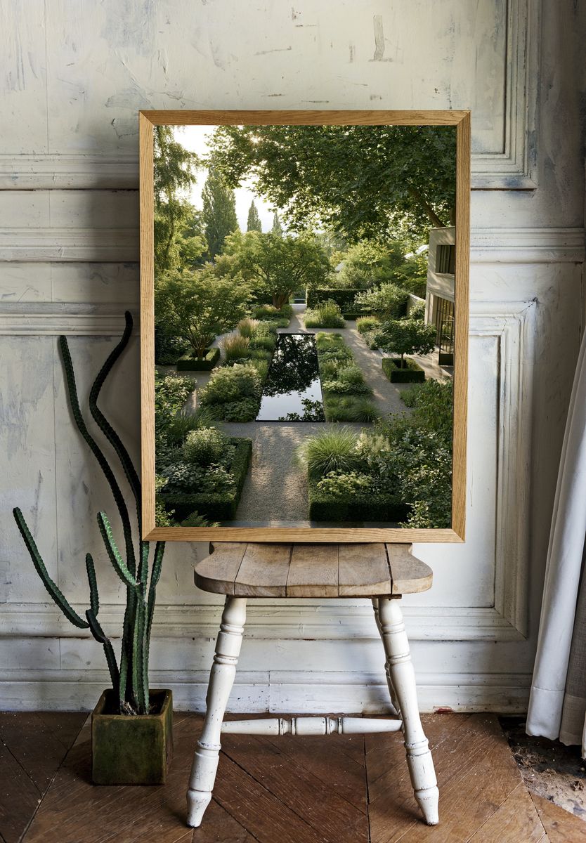 Serene Garden Courtyard Photography Poster. — room view 1