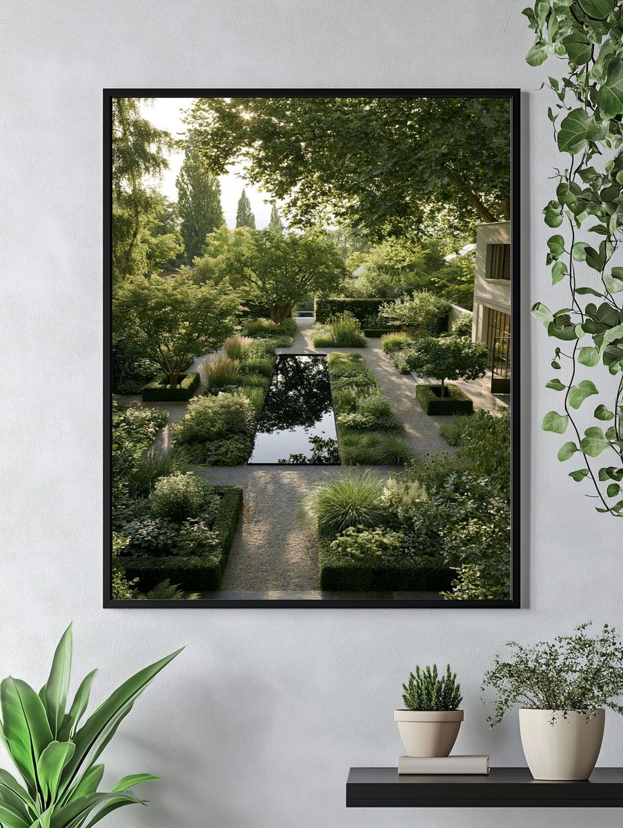 Serene Garden Courtyard Photography Poster. — room view 4