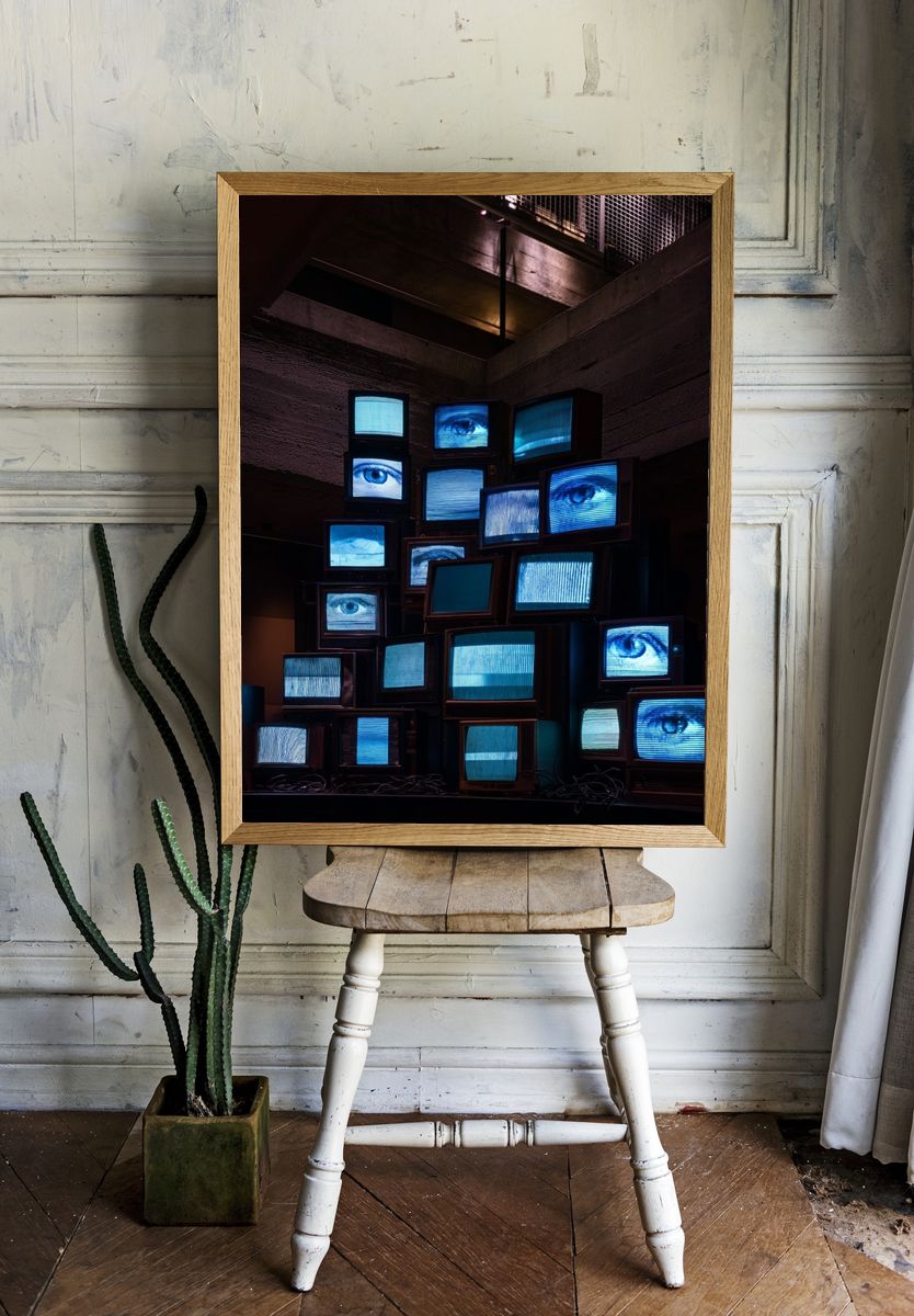 Surveillance TV Stack Photography Poster. — room view 1