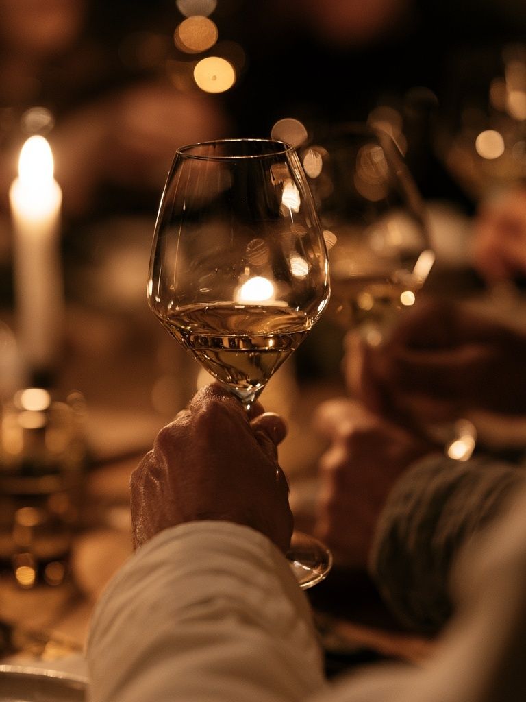Candlelit Wine Toast Photography Poster. poster detail