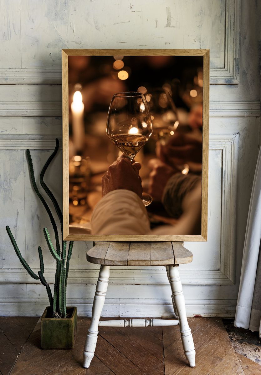 Candlelit Wine Toast Photography Poster. — room view 1