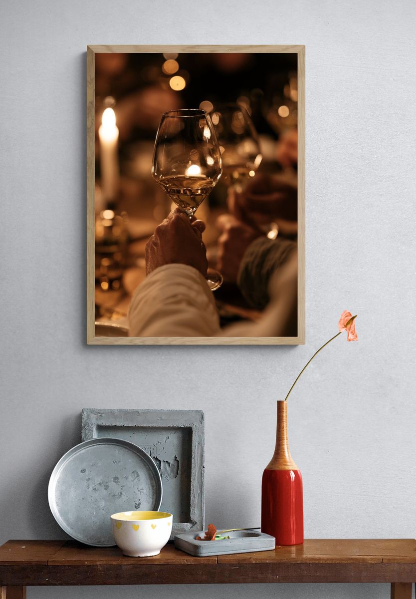 Candlelit Wine Toast Photography Poster. — room view 3