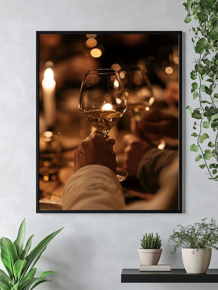 Candlelit Wine Toast Photography Poster. — room view 4