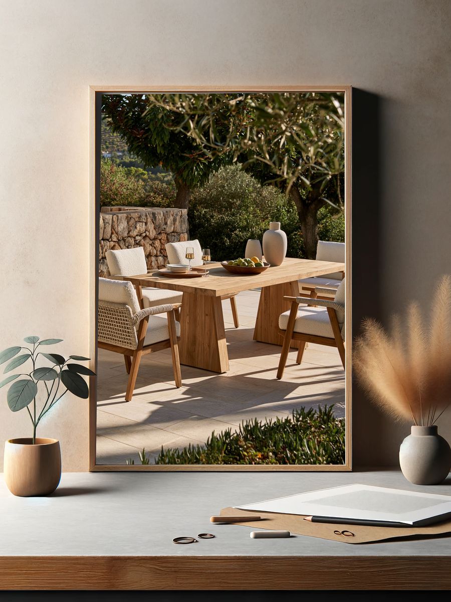 Mediterranean Patio Dining Photography Print. — room view 2