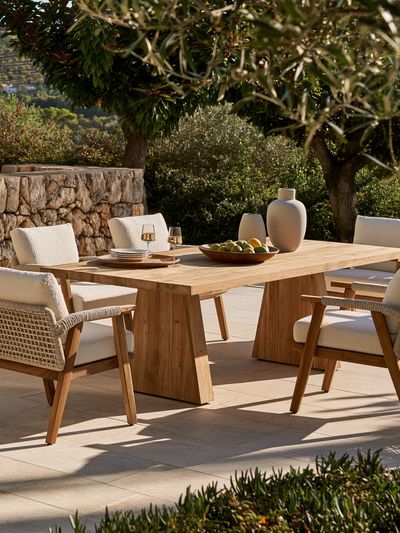 Mediterranean Patio Dining Photography Print. poster