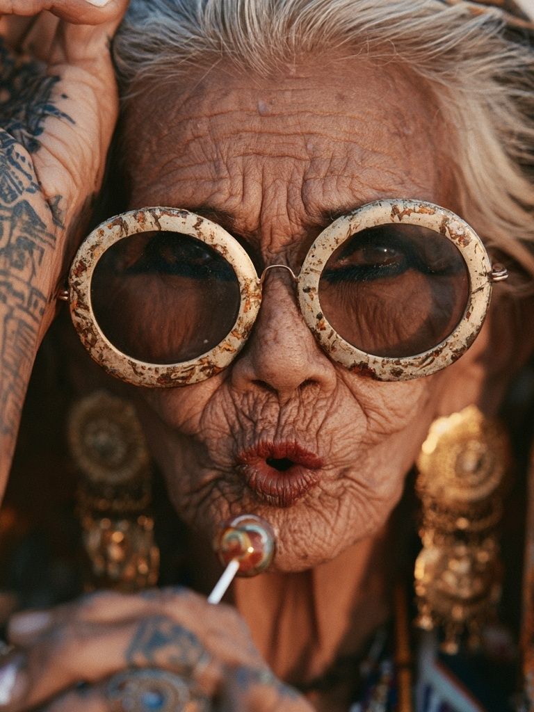 Tattooed Elder Portrait Print. poster detail