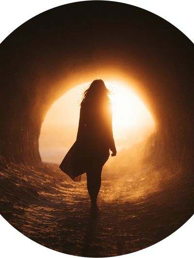 Silhouette in Tunnel Sunset Photography Poster.