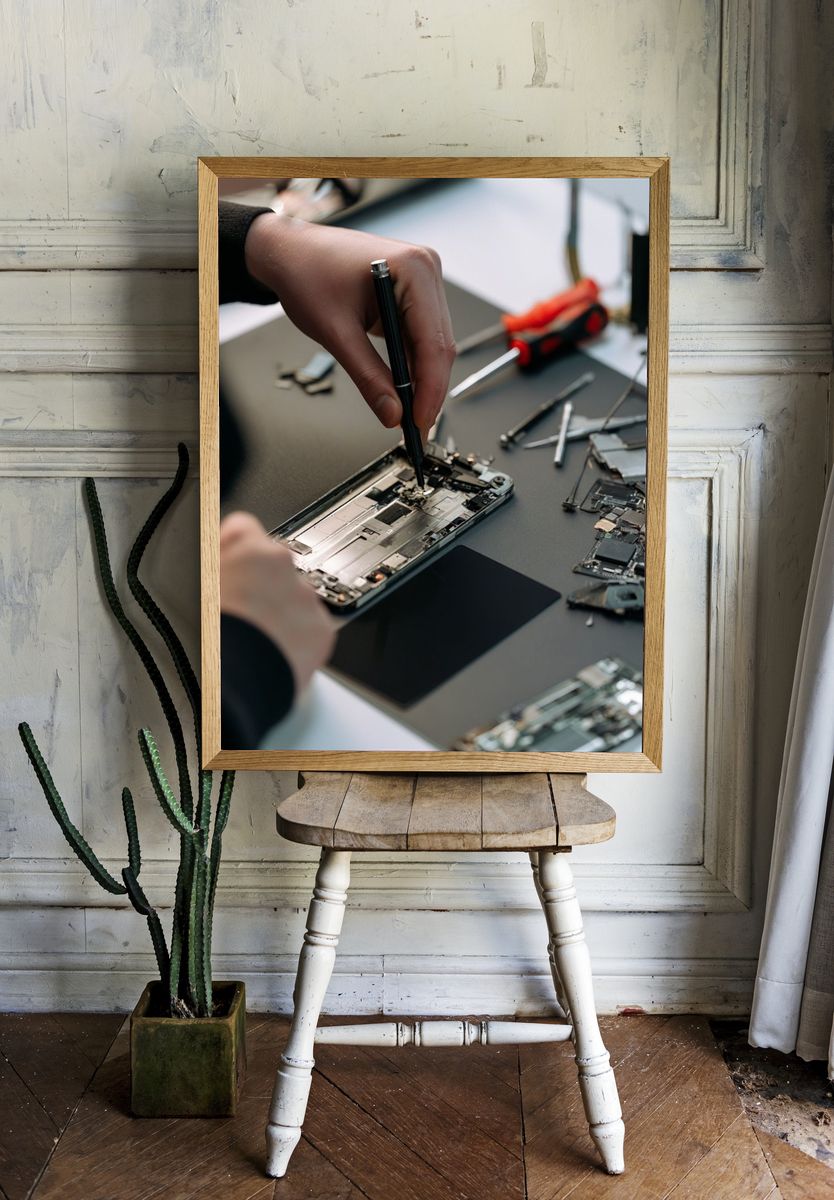 Phone Repair Workbench Photography Poster. — room view 1