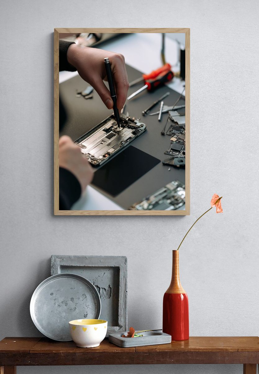 Phone Repair Workbench Photography Poster. — room view 3