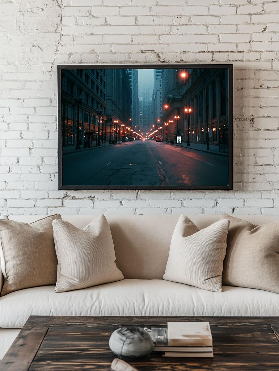 Foggy City Street Photography Poster. — room view 1