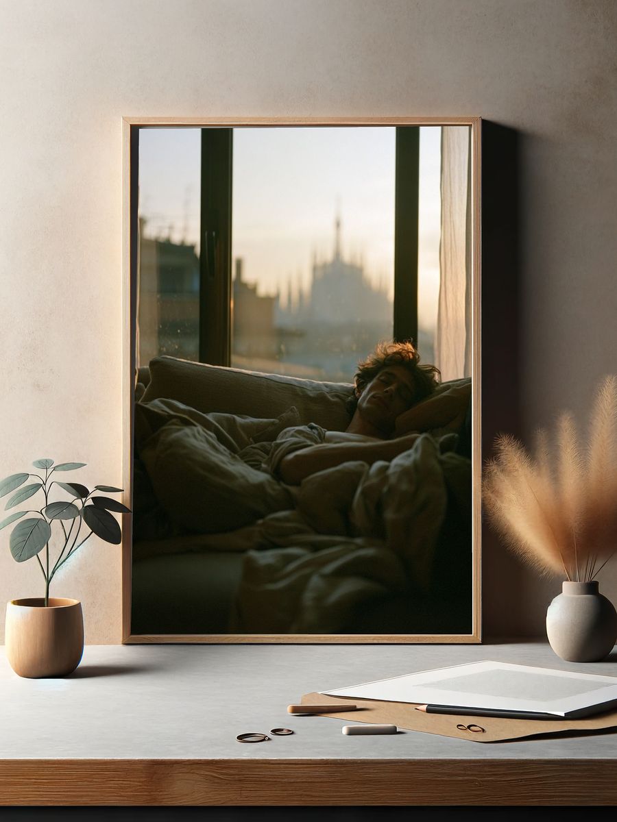 Sunlit Bedroom Portrait Poster. — room view 2