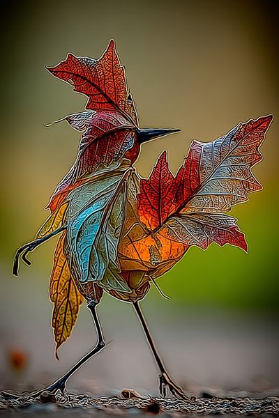 Colorful Leaf Bird Photography Poster. poster