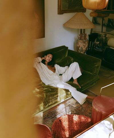 Velvet Sofa Portrait Photography Print.